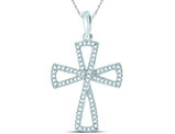 1/3 Carat (ctw I-J, I2-I3) Diamond Flared Cross Pendant Necklace in 10K White Gold with Chain